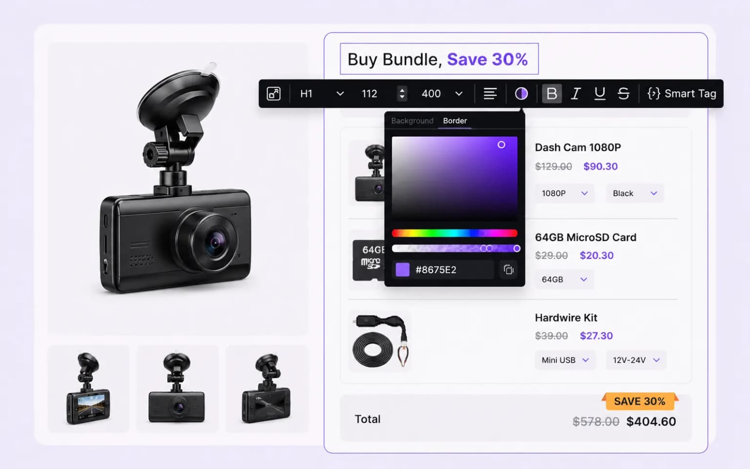 Customizing bundle preview design with color picker