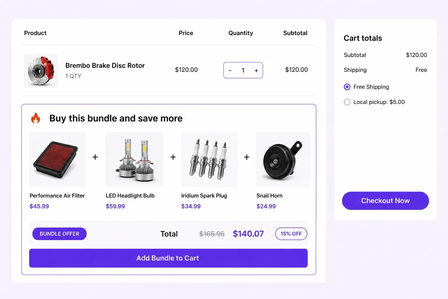 Cart page bundle preview