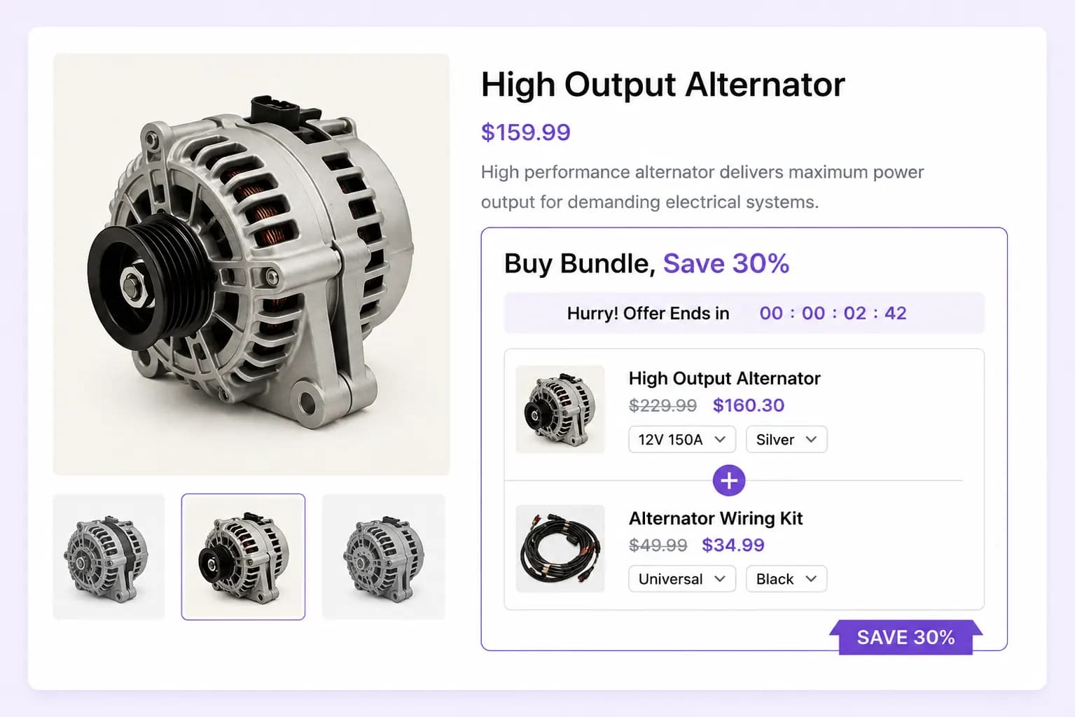 In-page bundle discount embedded on a product page