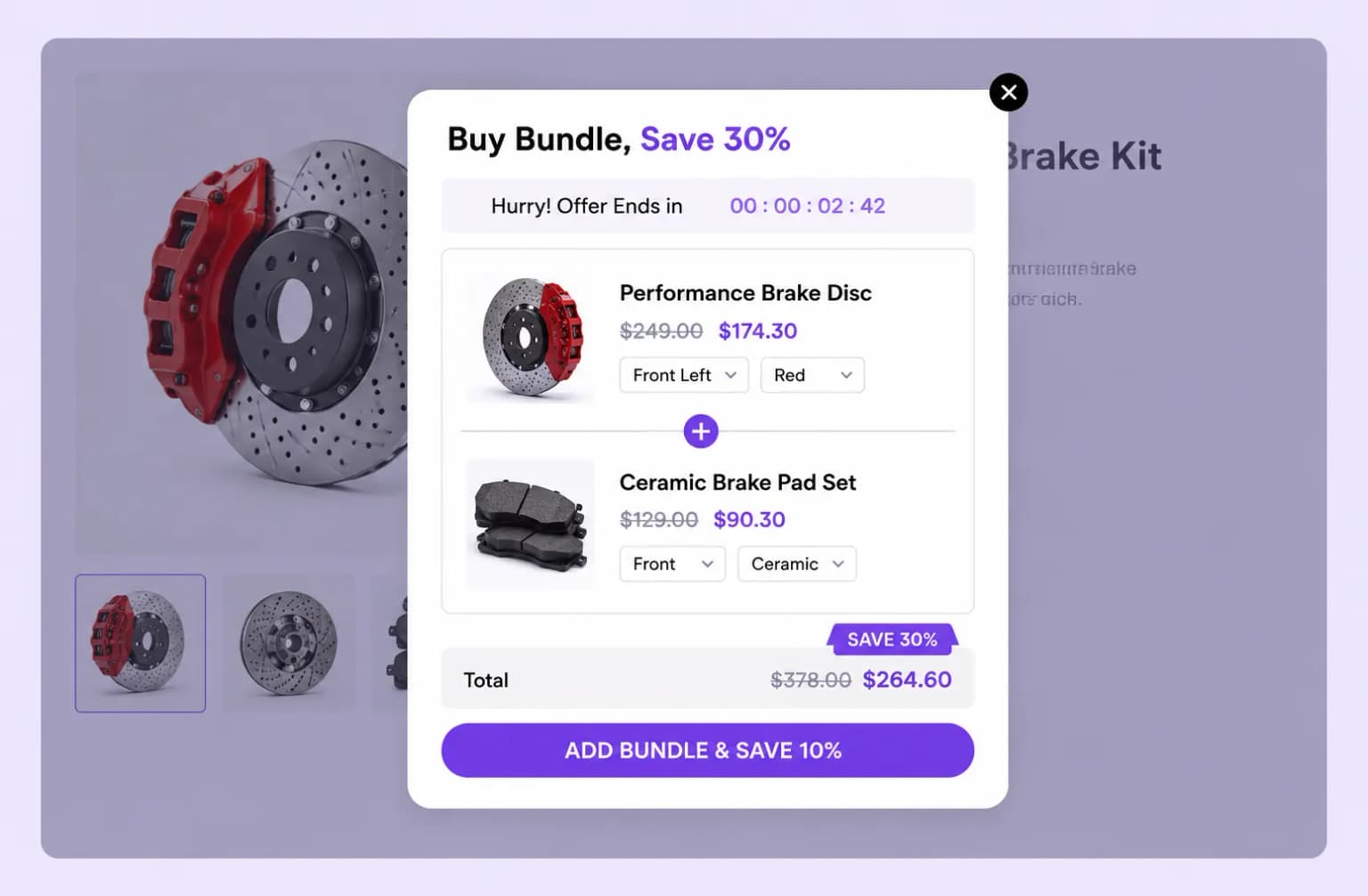 Popup bundle discount overlay on a product page