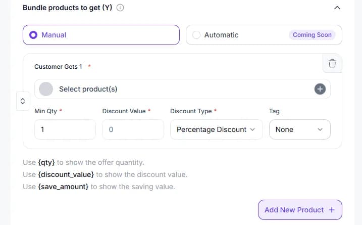Bundle products to get (Y) configuration with customer gets rows