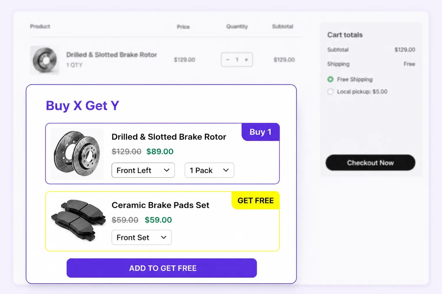 Cart page with Buy X Get Y offer suggestions