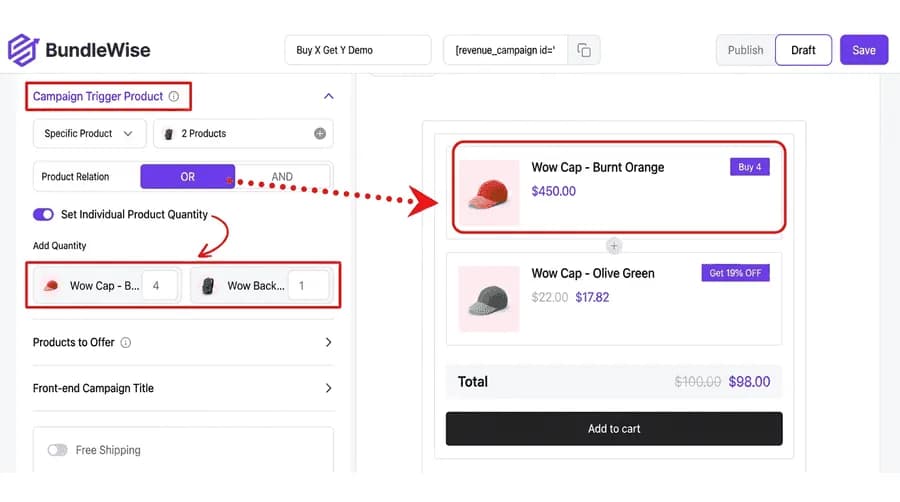 Trigger product selector for Buy X Get Y campaign on a product page