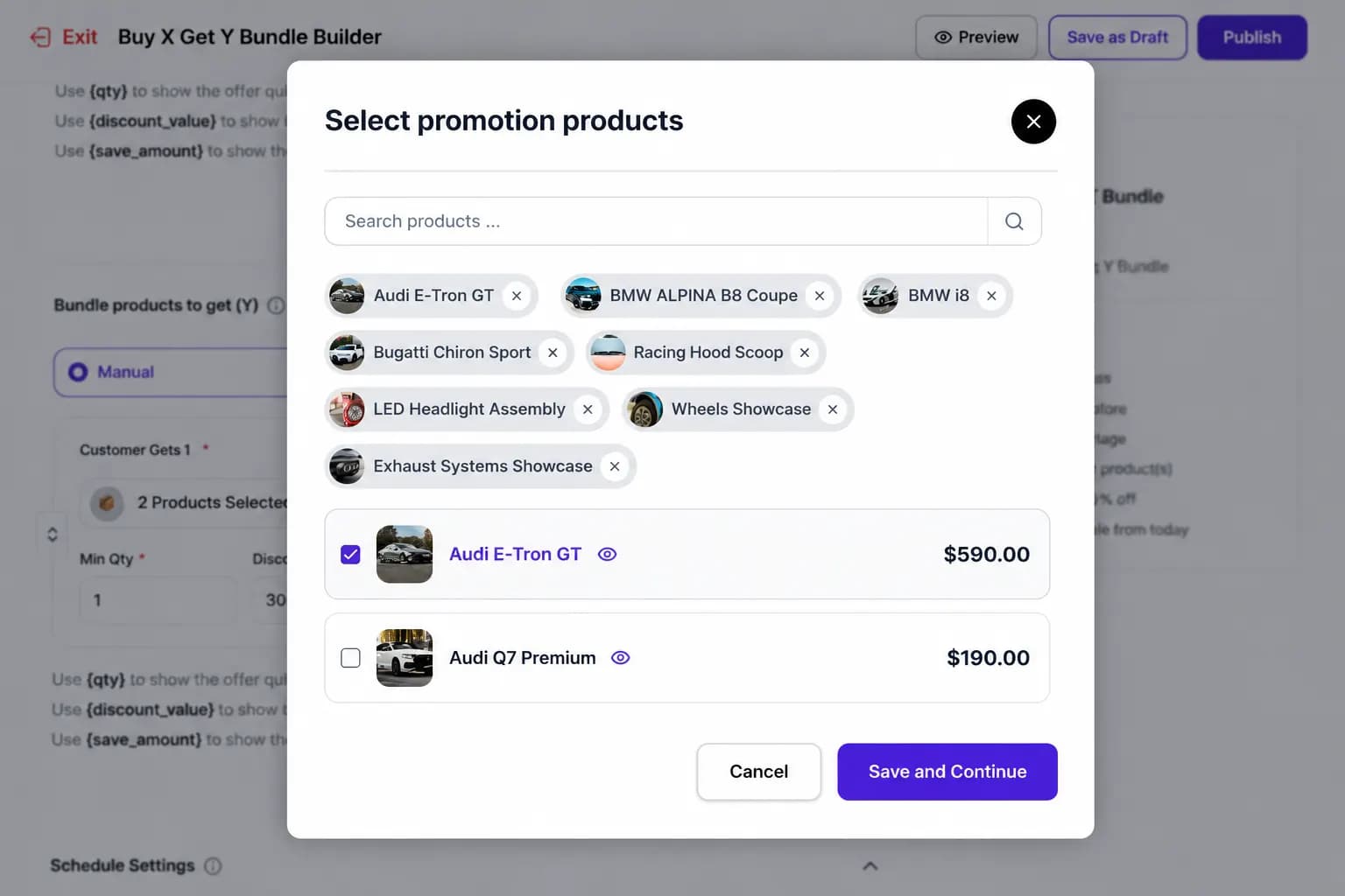 Products to offer panel selecting the Y reward in a BXGY campaign