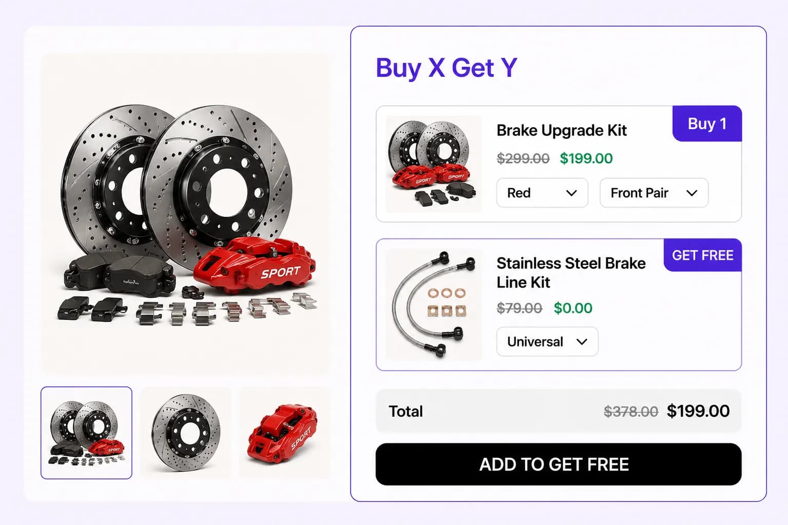 In-page Buy X Get Y widget embedded on a product page