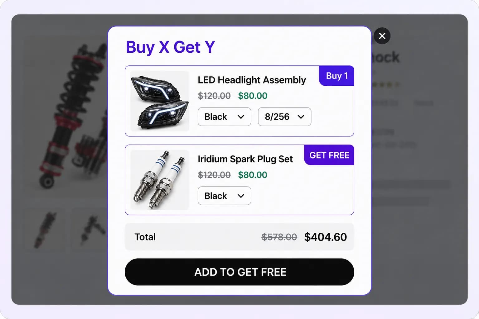 Popup Buy X Get Y overlay on a Shopify storefront