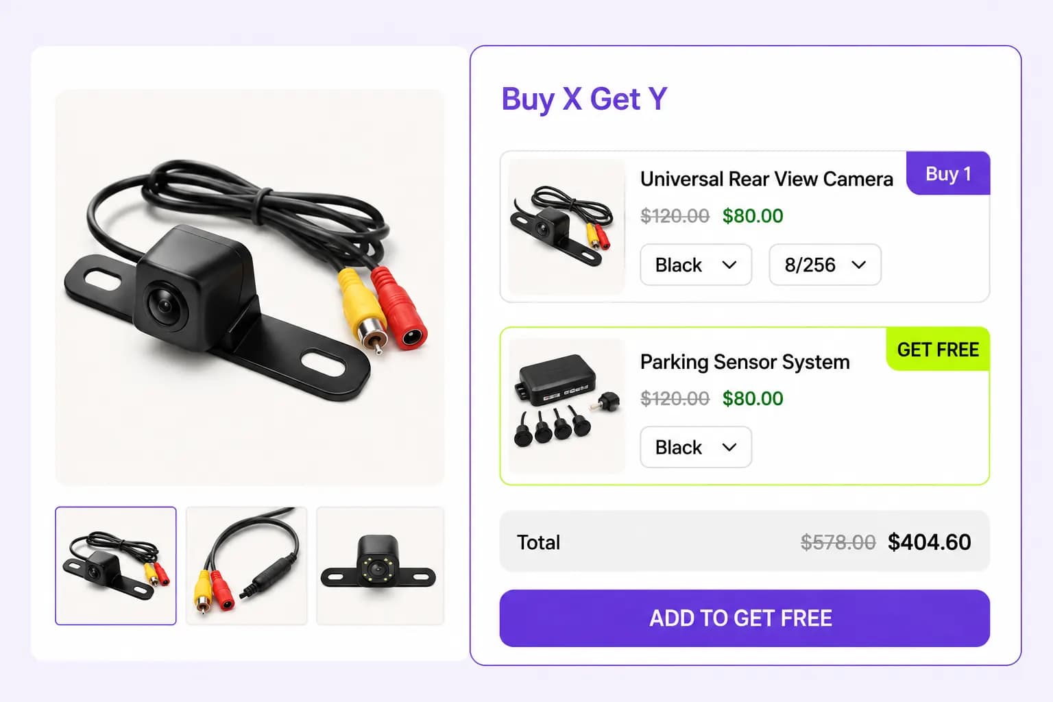 Product page showing Buy X Get Y offer with free product