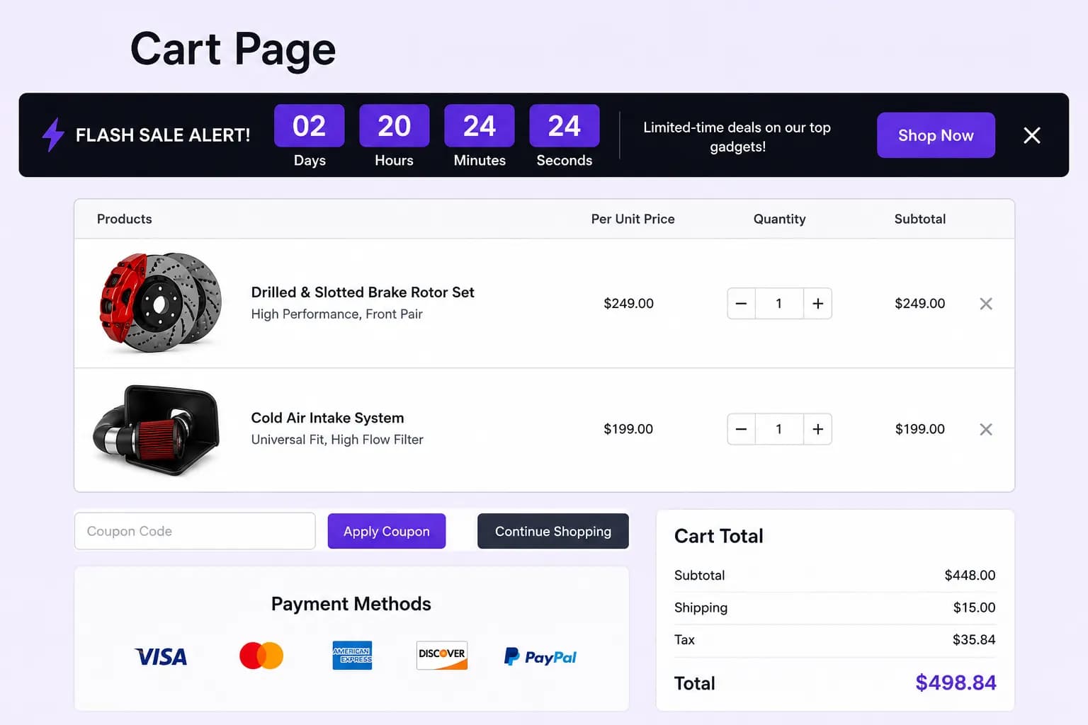 Countdown timer on cart page
