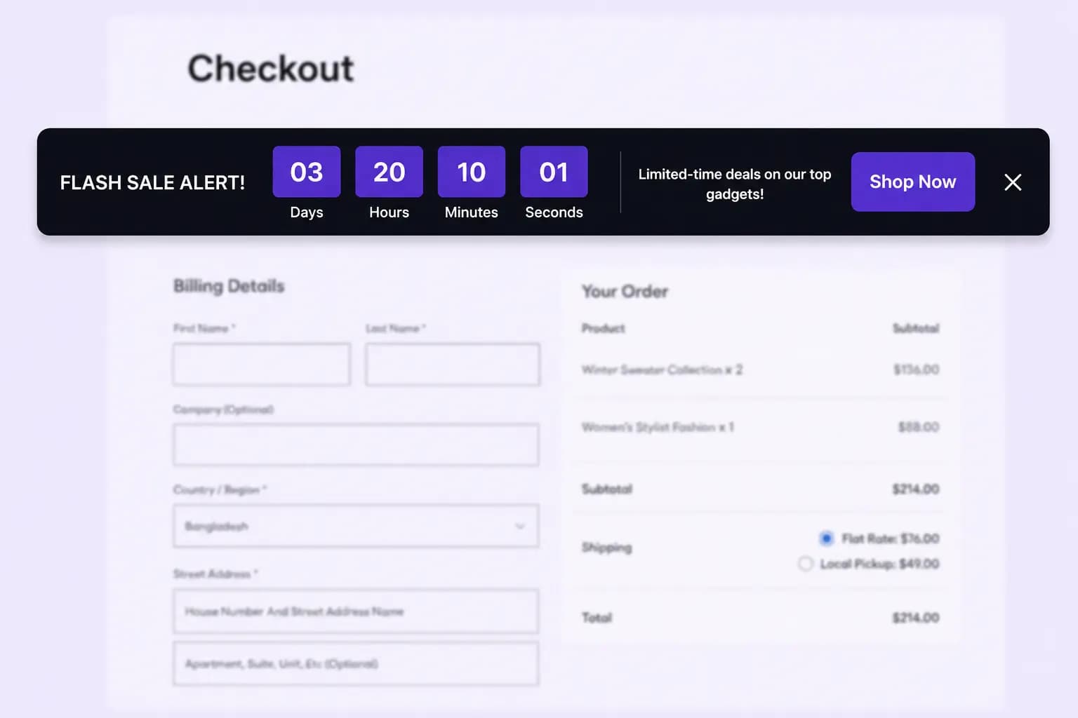 Countdown timer across the entire site
