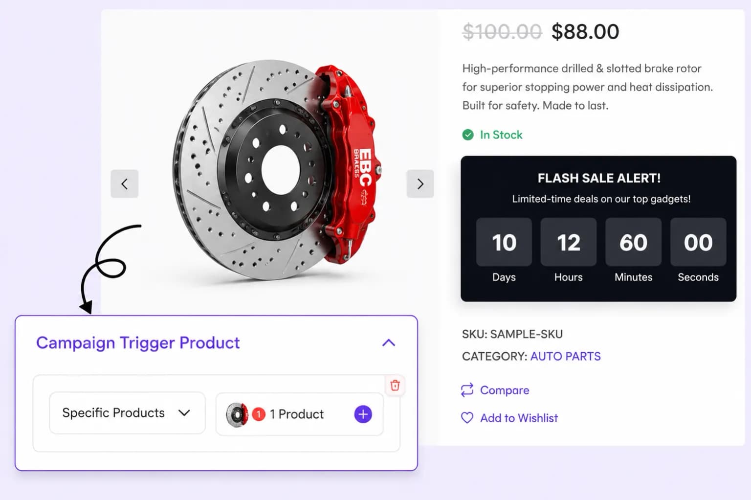 Trigger product selector for countdown timers