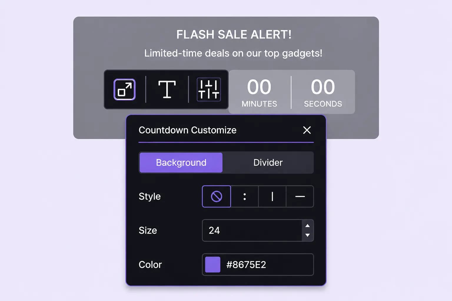 Countdown timer design customization