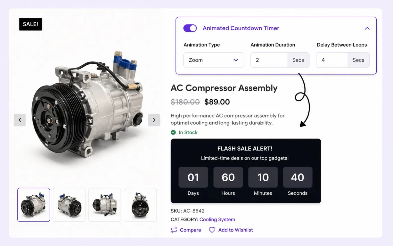 Animated countdown timer settings