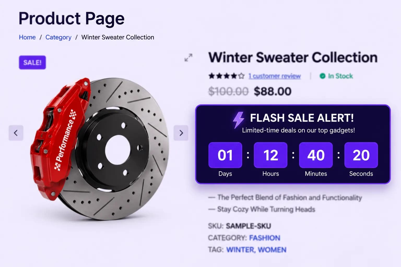 Countdown timer on product page