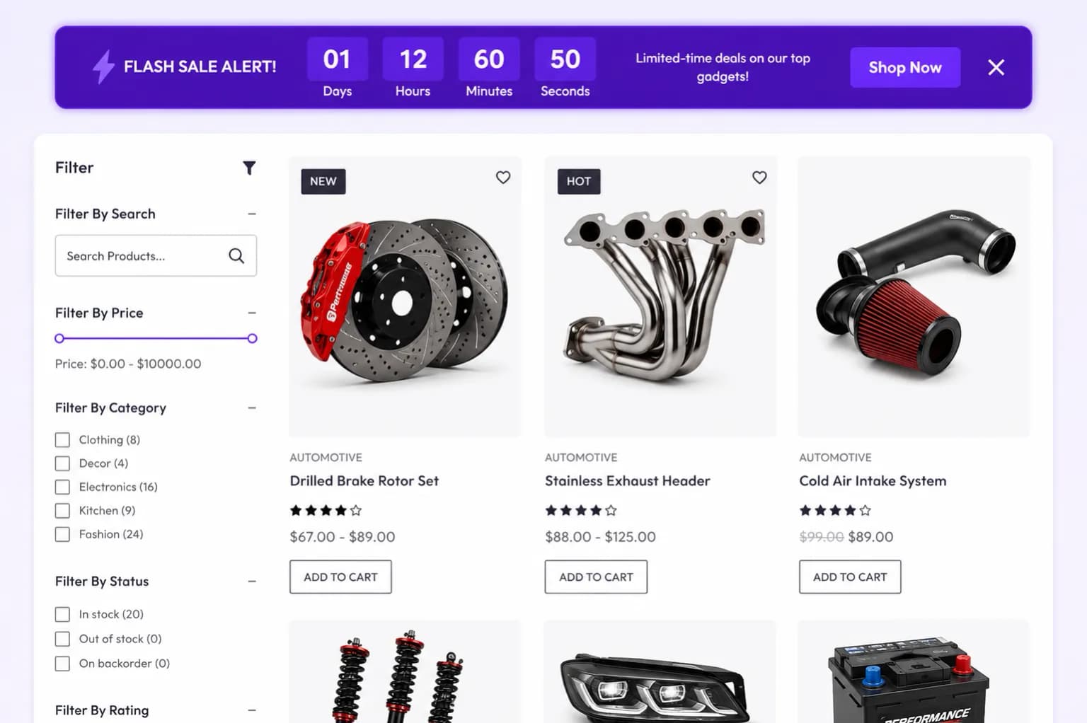 Countdown timer on shop page