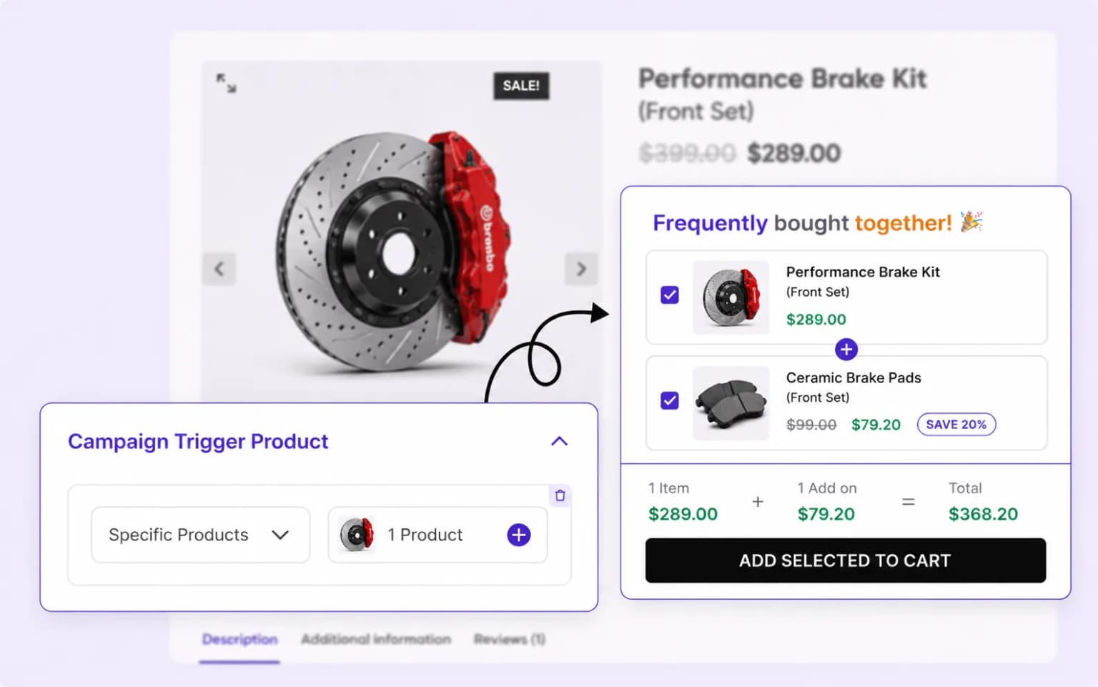 Campaign trigger product configuration on a product page