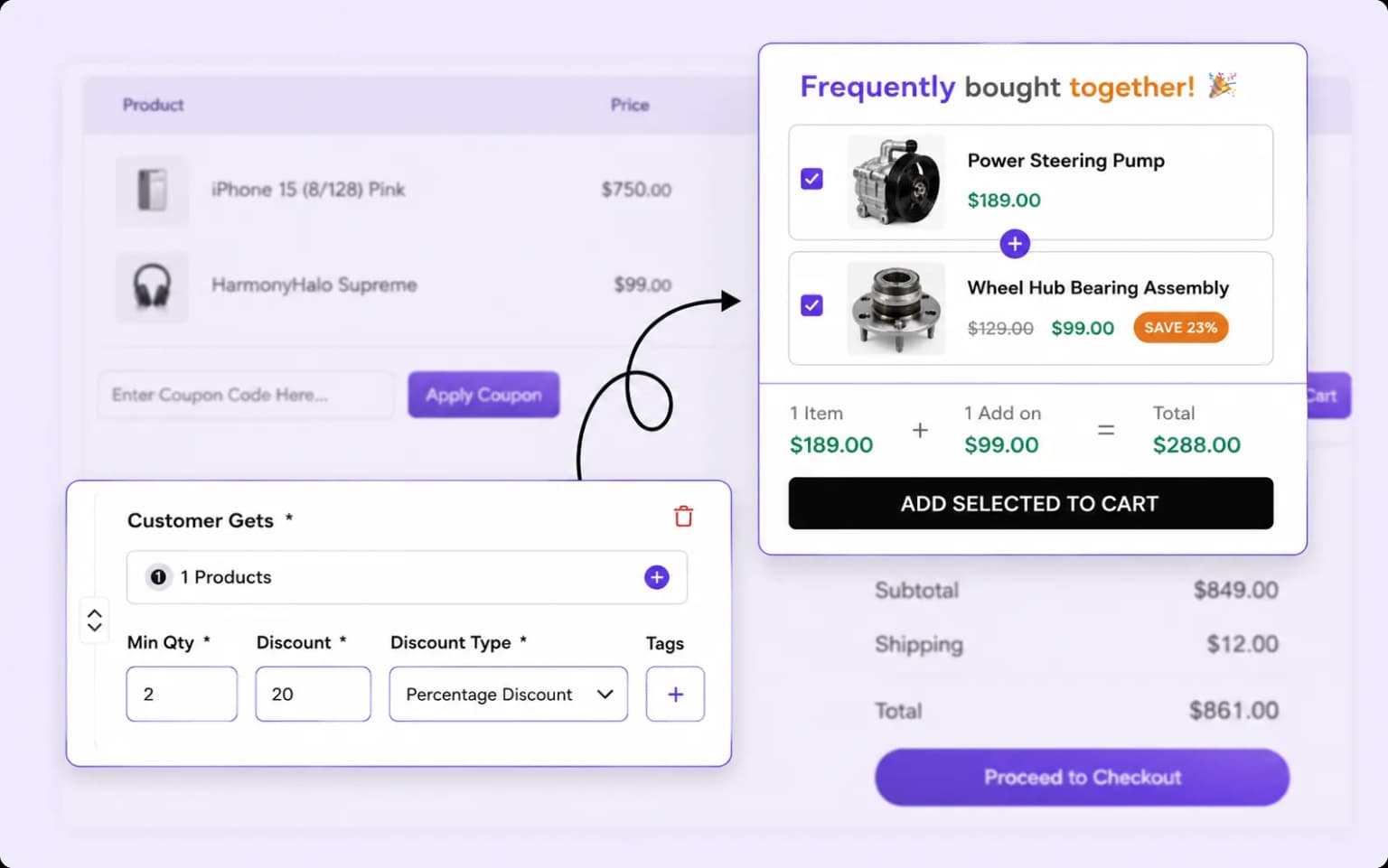 Discount type selector applying percentage discount on FBT bundle