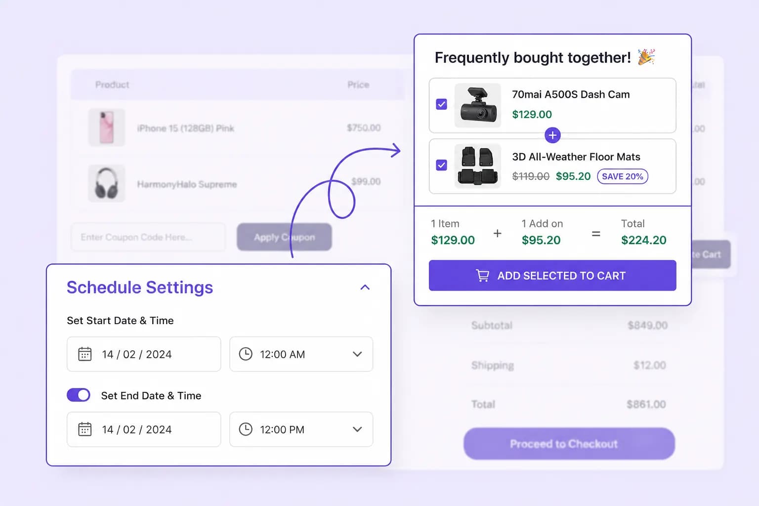 Schedule settings with start and end date pickers for FBT campaign