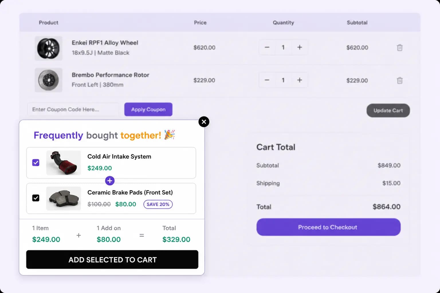 Floating Frequently Bought Together widget pinned to a storefront