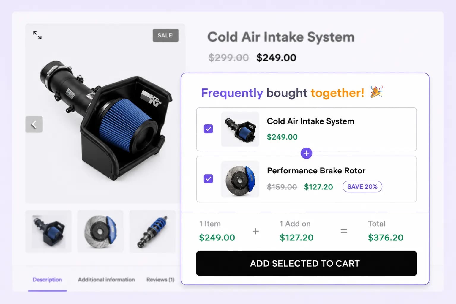 In-page Frequently Bought Together widget embedded on a product page