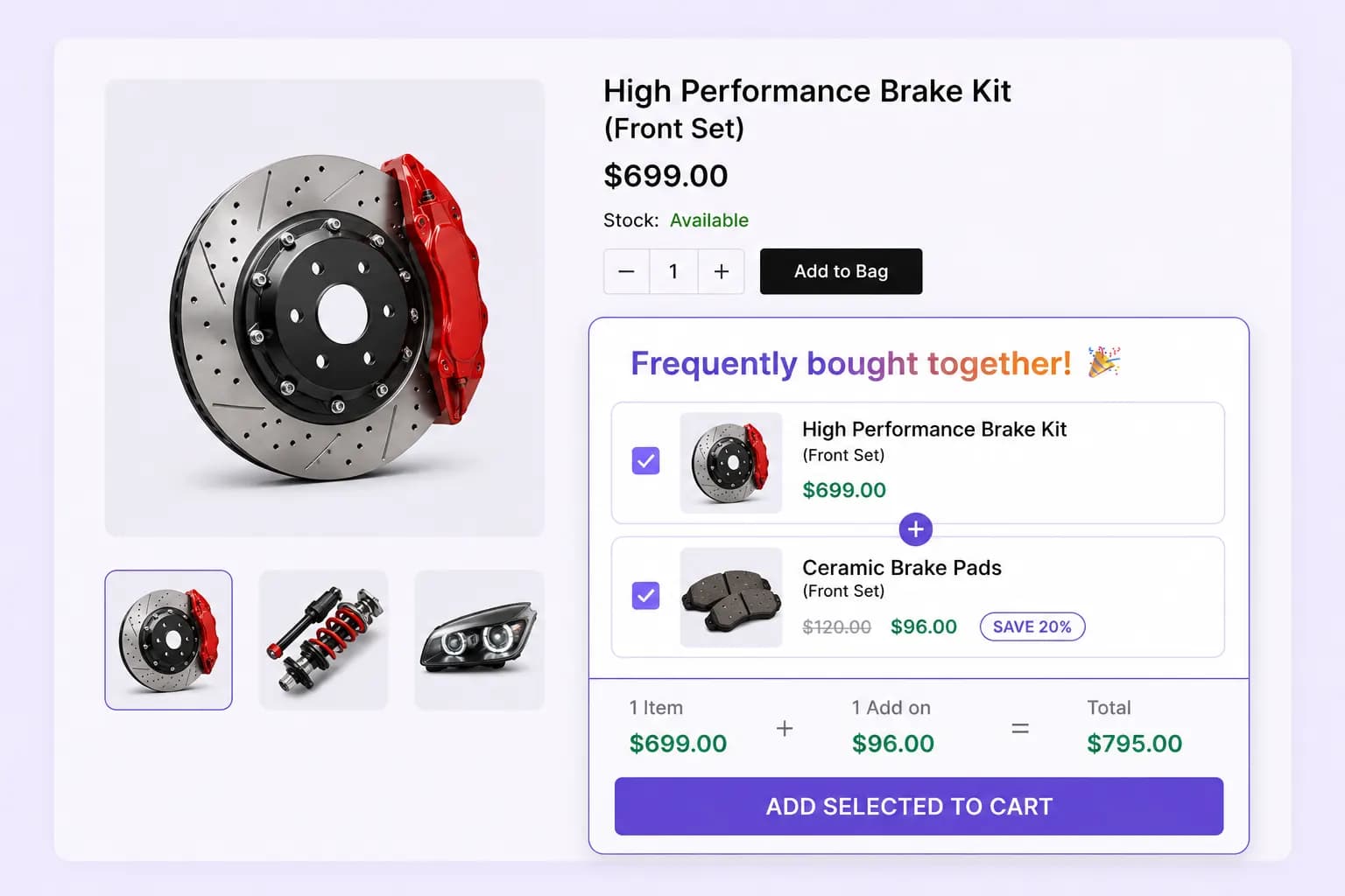 Product page showing frequently bought together offer