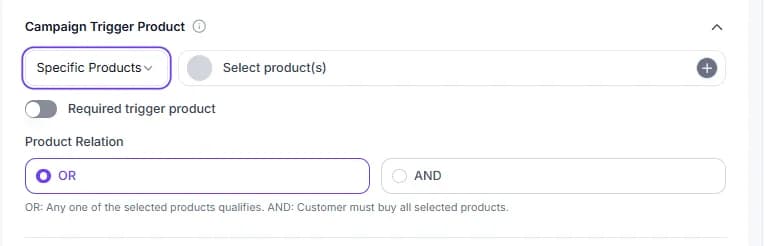 Campaign trigger product selector