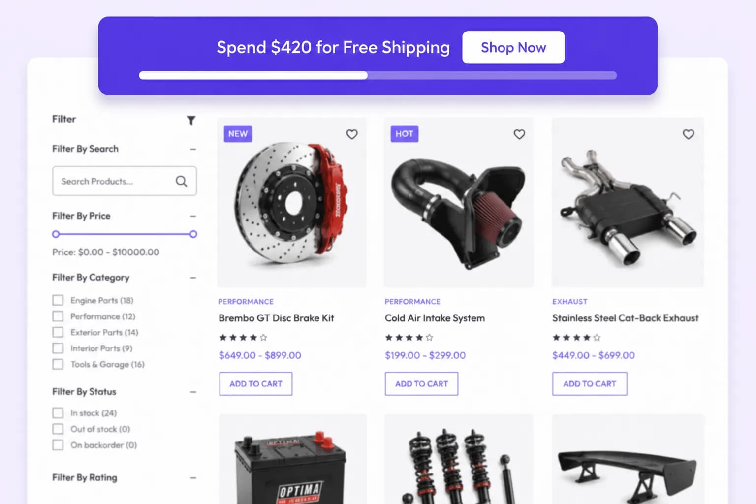 Free shipping bar across the entire site