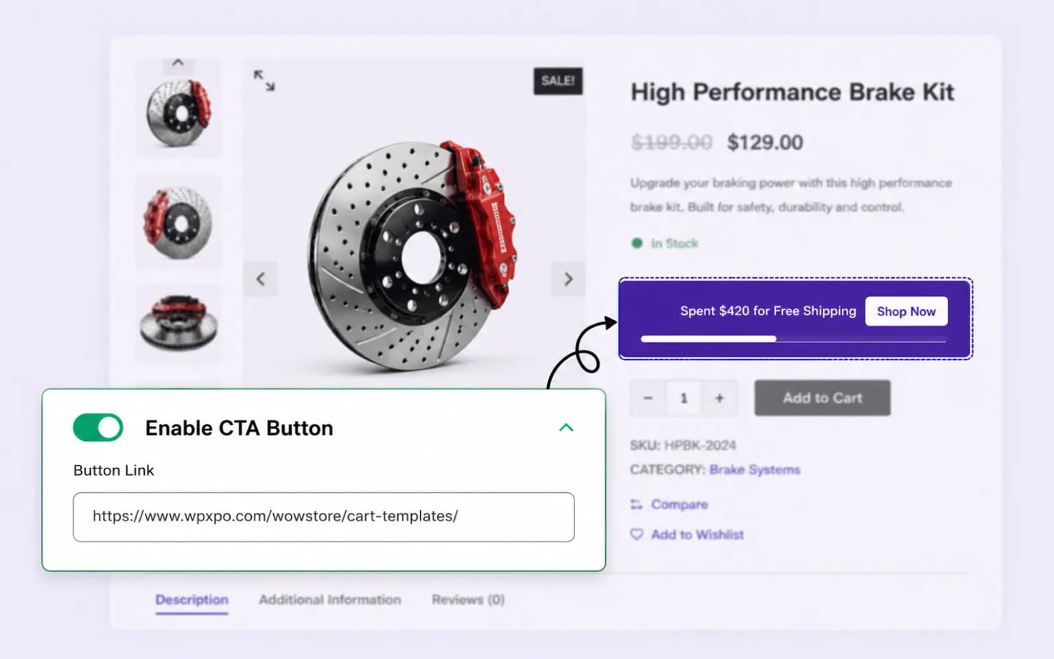 Enable CTA button on the free shipping bar