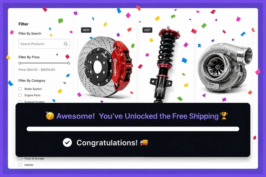 Confetti celebration when free shipping is unlocked