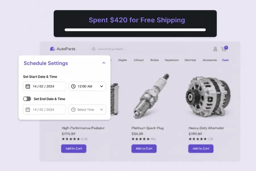 Schedule settings for the free shipping bar