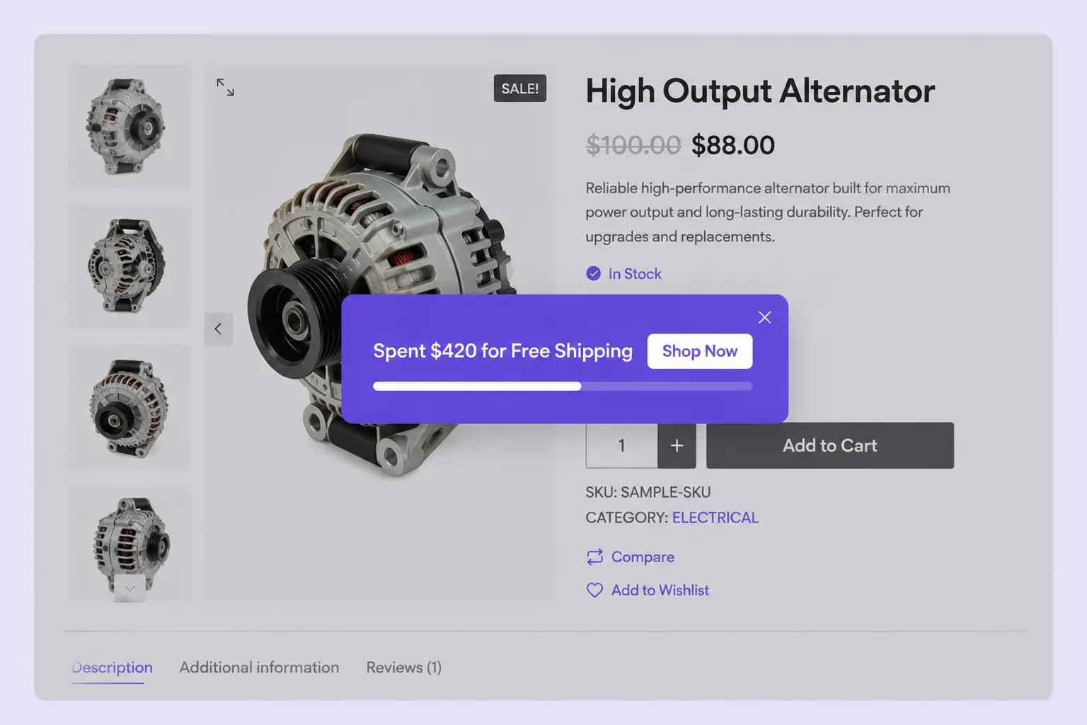 Free shipping popup display mode