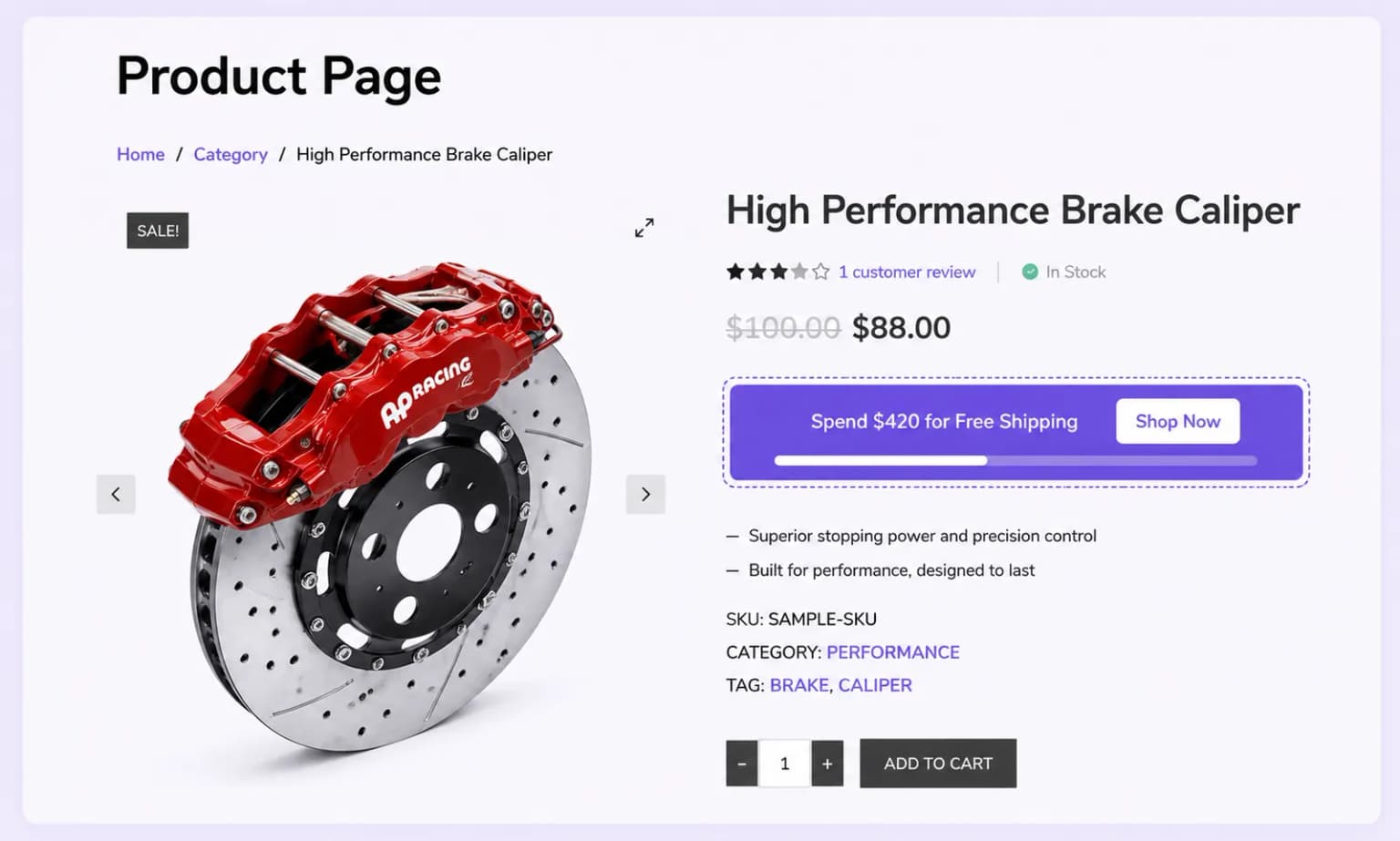 Free shipping progress on product page