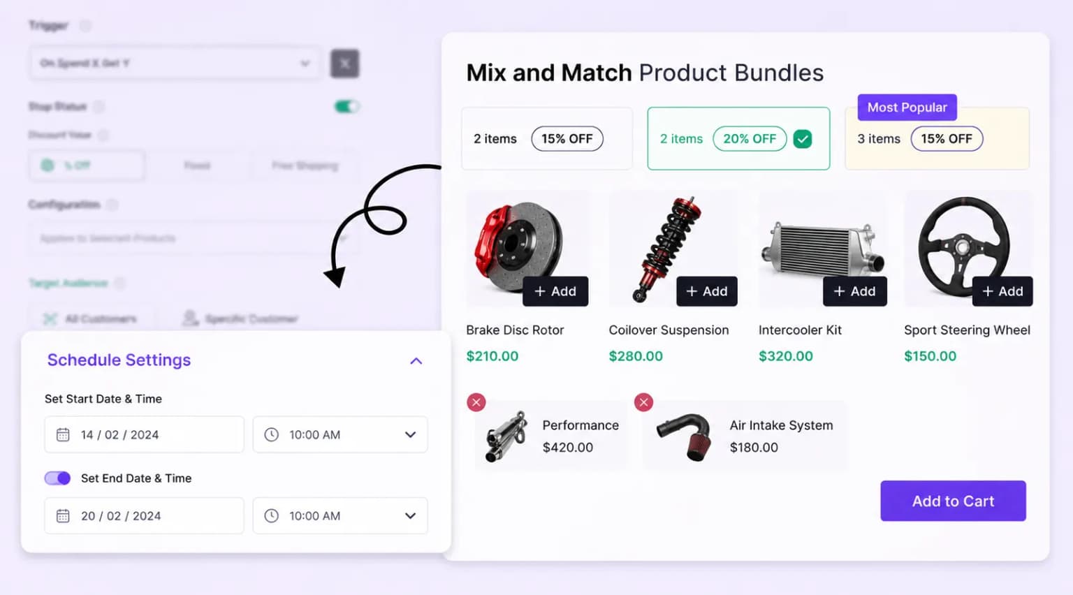 Schedule settings for mix and match bundle campaign