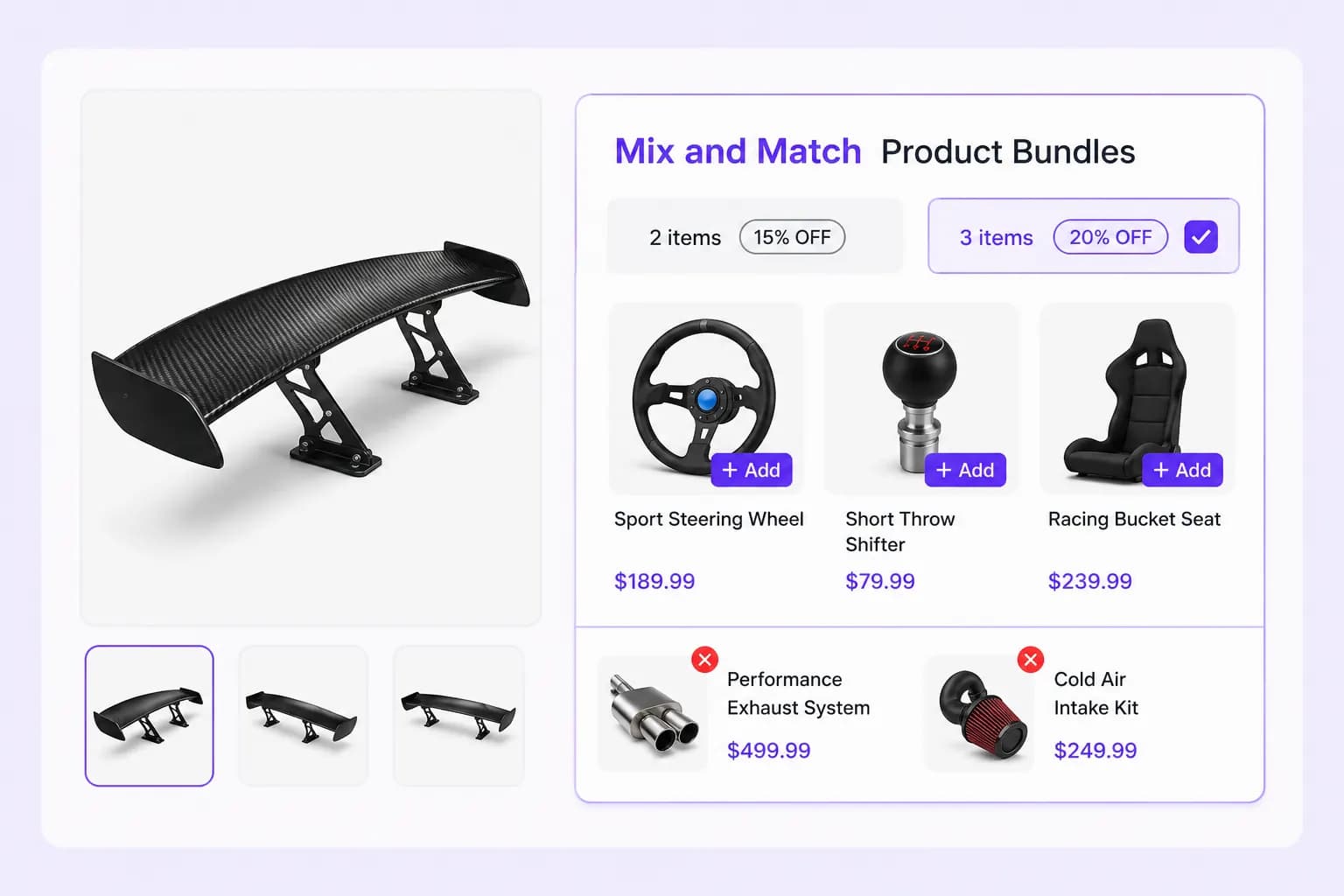 Mix and match bundle displayed in page