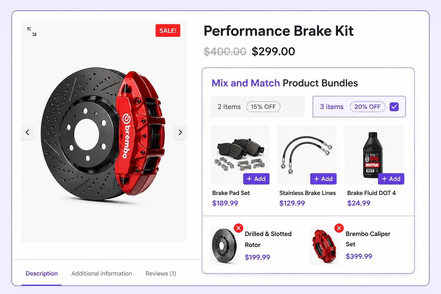 Product page showing mix and match bundle offer