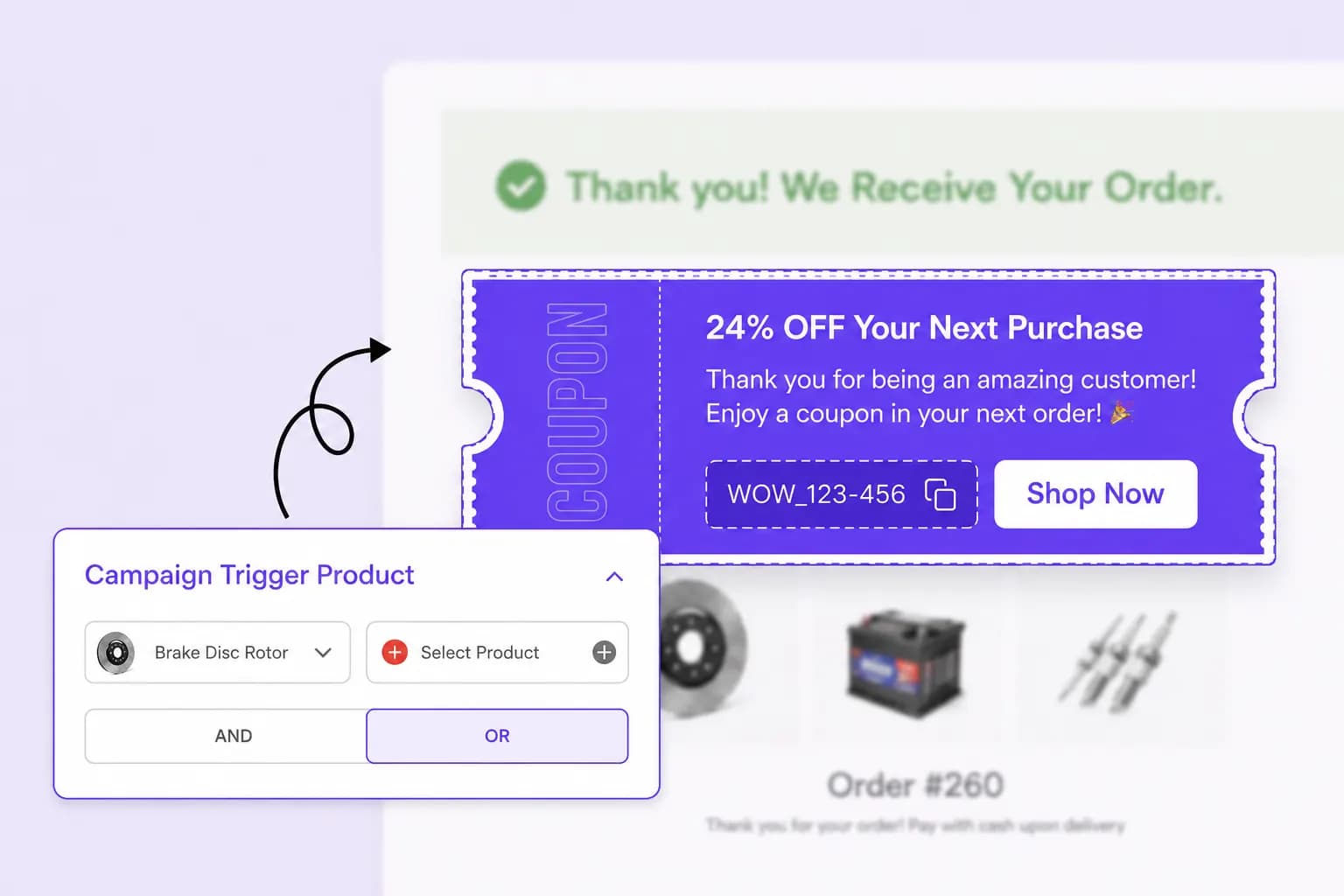 Trigger product selector for next-order coupons