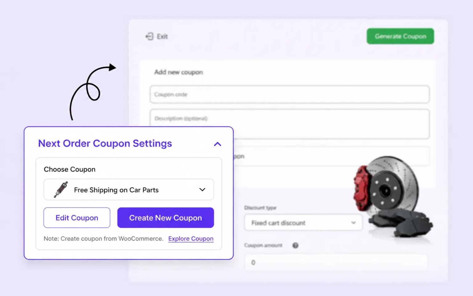 Next order coupon settings for existing or new coupons