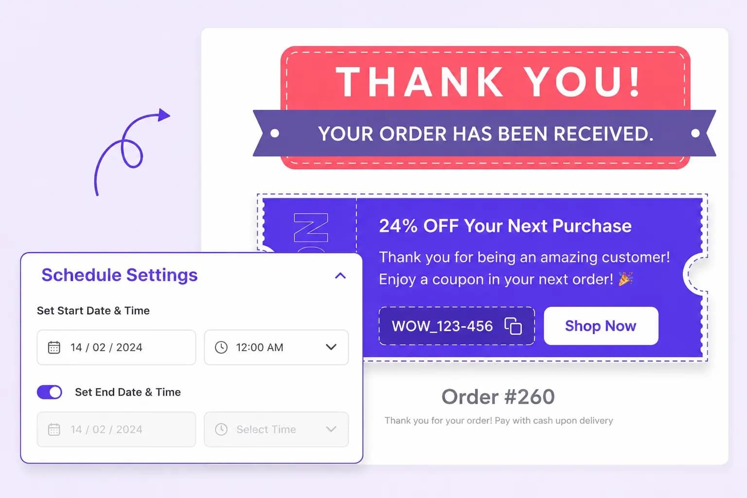 Schedule settings for next-order coupons