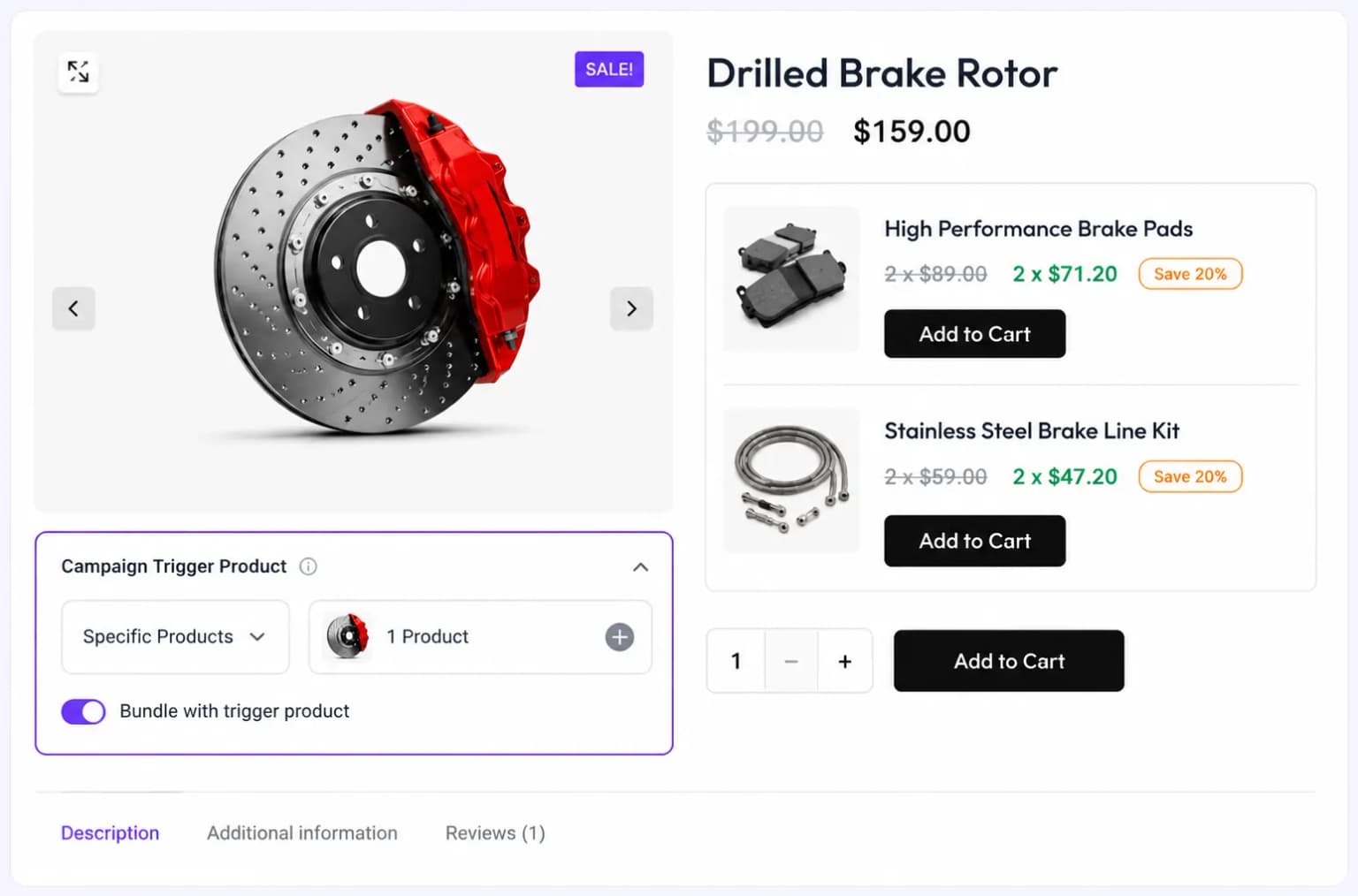 Campaign trigger product configuration on a product page