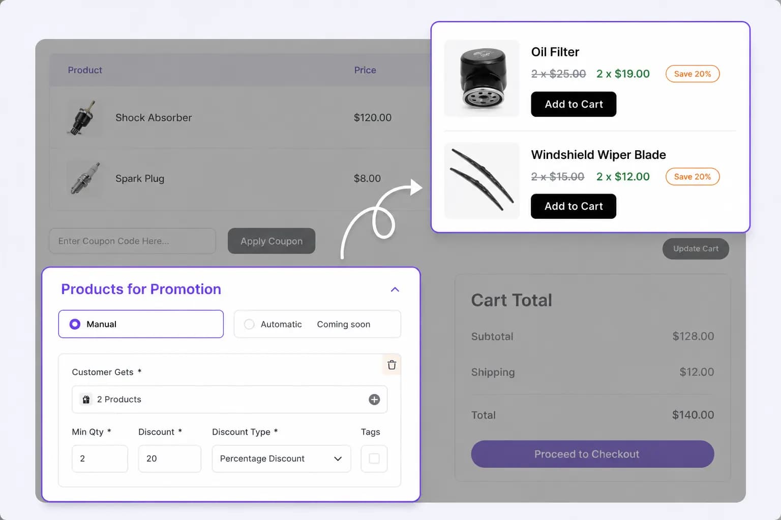 Promotion criteria configuration with discount type and quantity