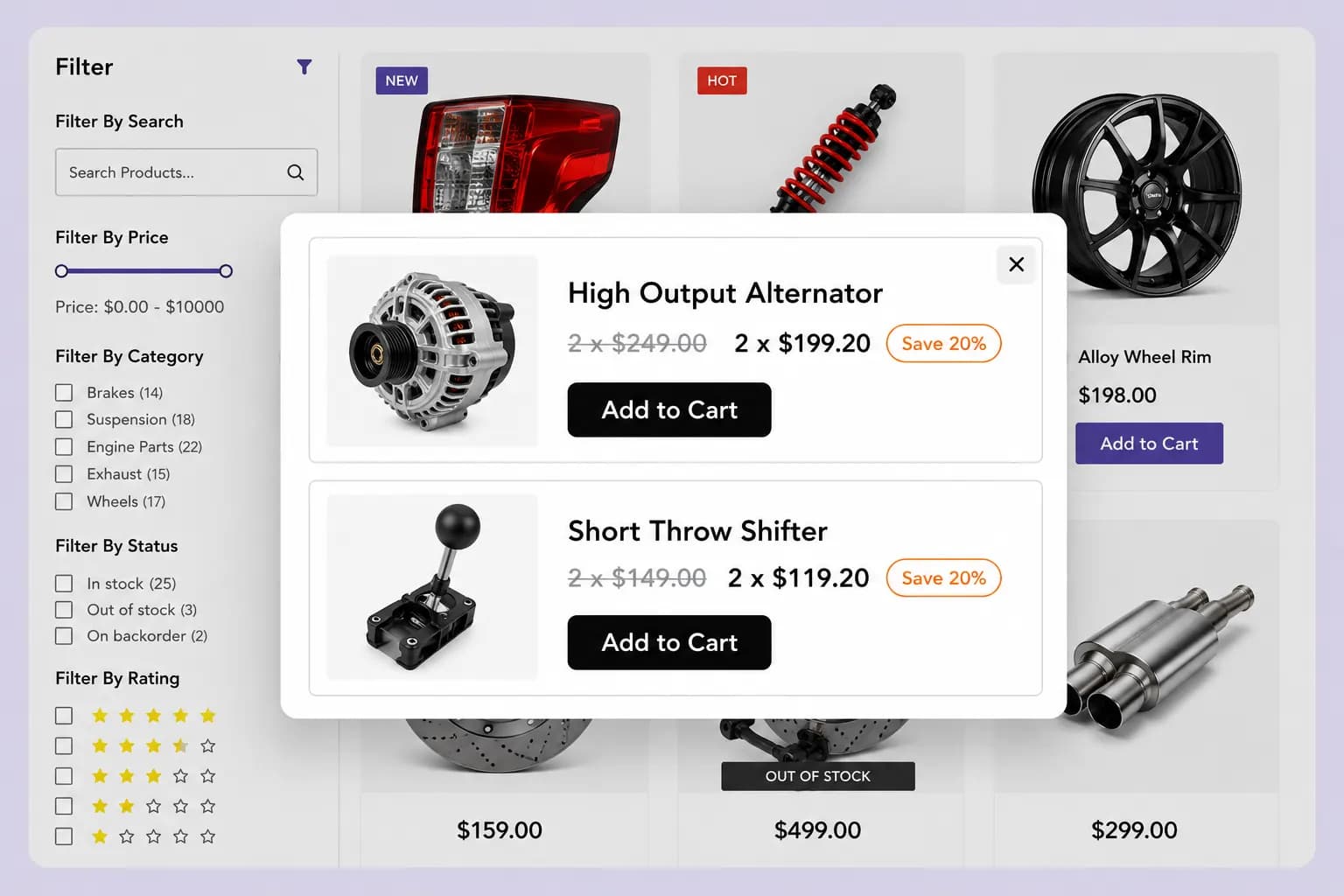 Popup discount campaign overlay on a product listing page
