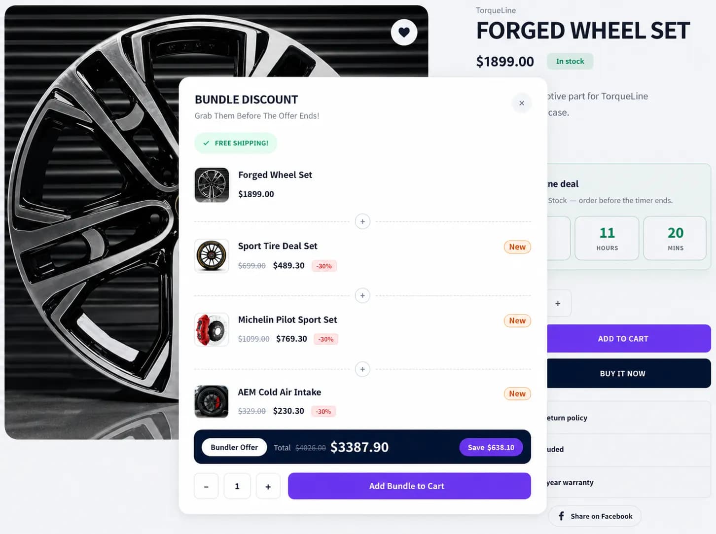 Popup upsell with bundle save 30% offer