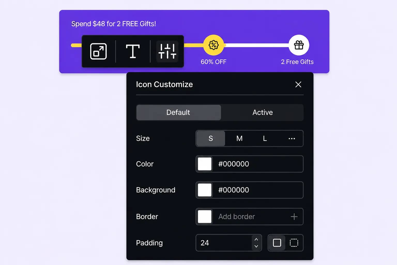 Design customization panel for spending goal bar
