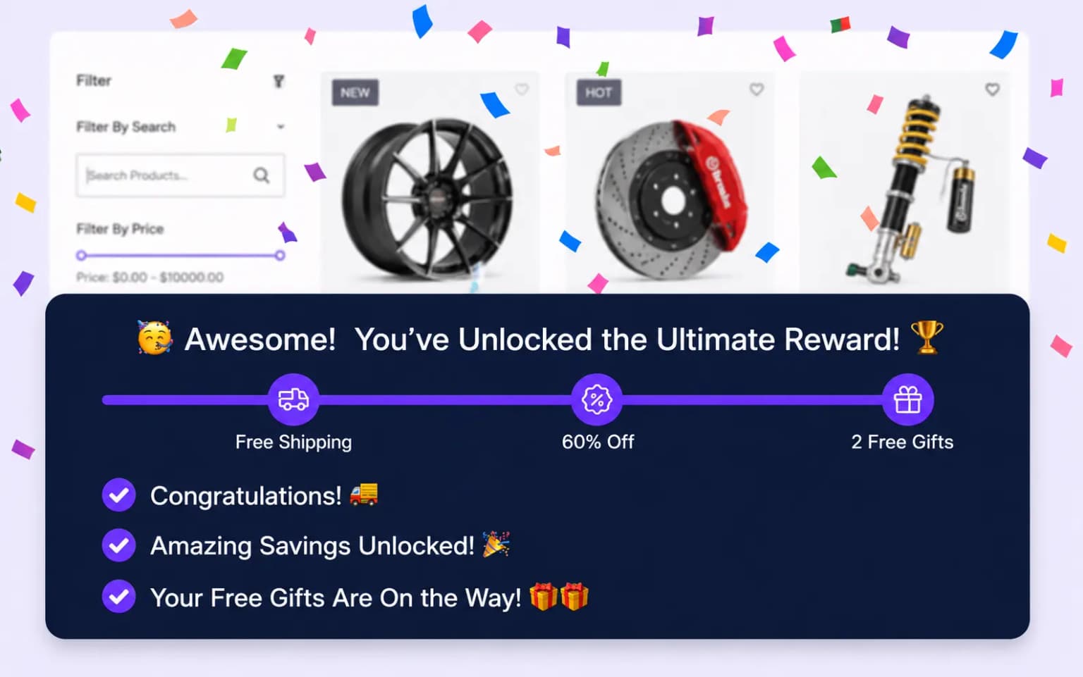 Confetti celebration when spending goal is unlocked