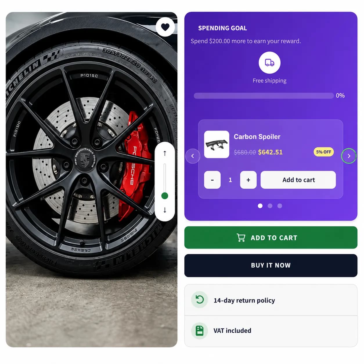 Spending goal progress bar with free shipping, discount, and free gift rewards