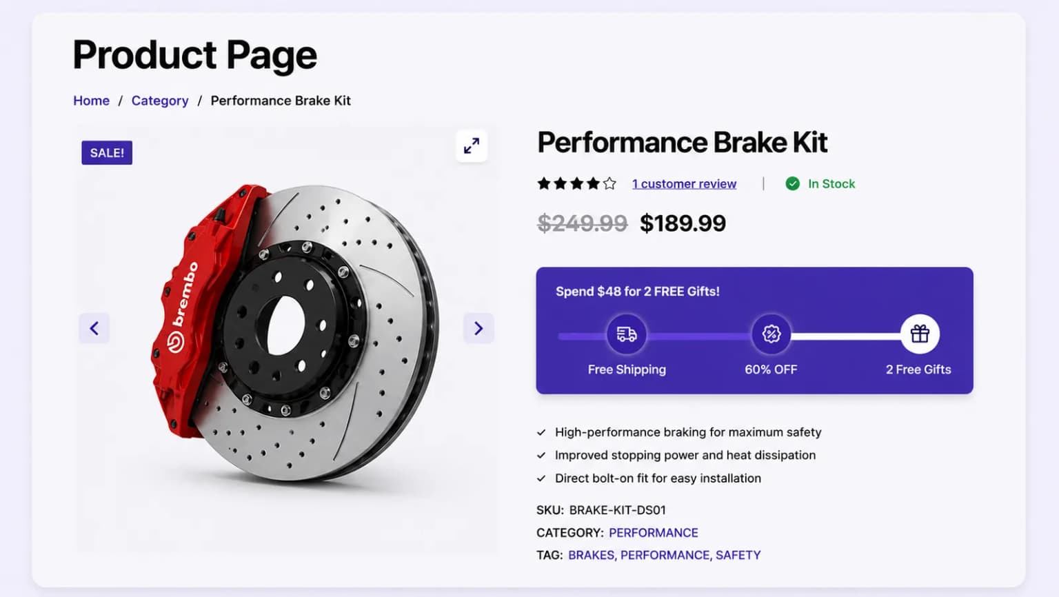 Spending goal progress bar on product page