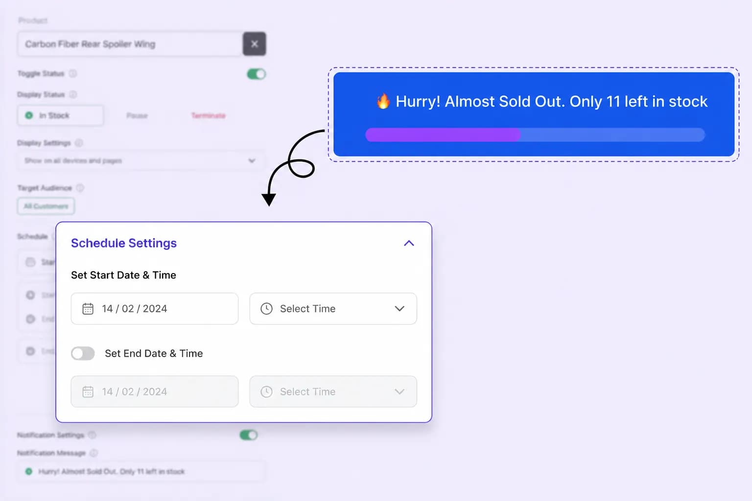 Schedule settings for scarcity alerts